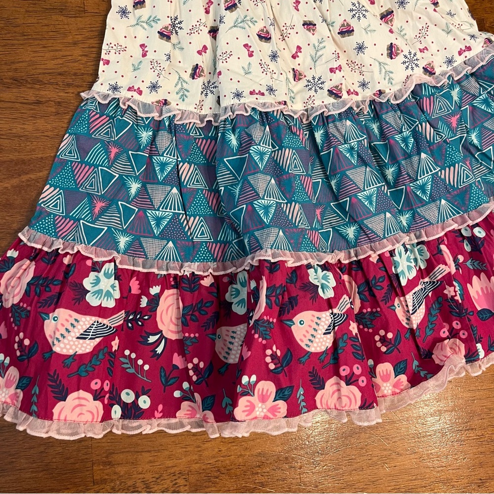 Wildflowers Teal and Pink dress bird floral cake velour top size 8 - Picture 2 of 5